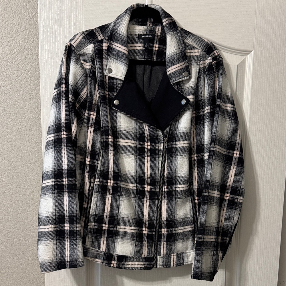 Torrid Women's Black White and Pink Plaid Jacket 3X